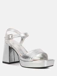 Lofty Metallic Faux Leather Block Heel Sandals