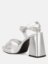 Lofty Metallic Faux Leather Block Heel Sandals