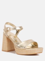 Lofty Metallic Faux Leather Block Heel Sandals