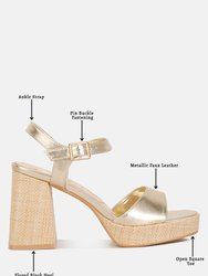 Lofty Metallic Faux Leather Block Heel Sandals