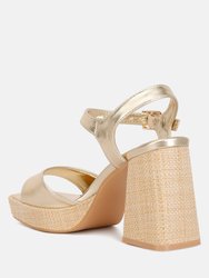 Lofty Metallic Faux Leather Block Heel Sandals