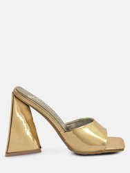 Lovebug Triangular Block Heel Sandals - Gold