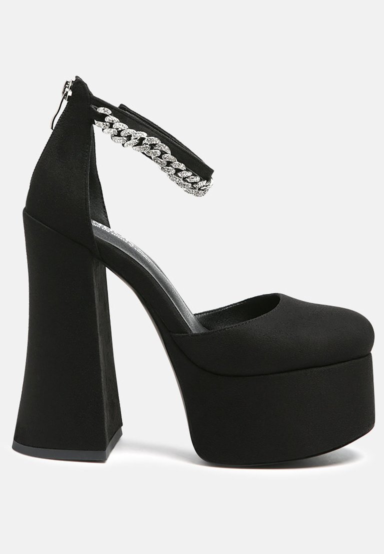 Lucky Me Block Platform Sandal With Metal Chain - Black