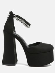 Lucky Me Block Platform Sandal With Metal Chain - Black