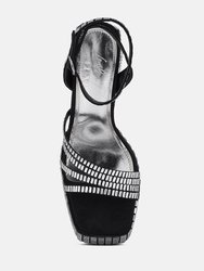 Lustrous Mirror Embellished Flare Block Heel Sandals