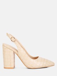 Macha Croctexture Sling Back Heels - Beige