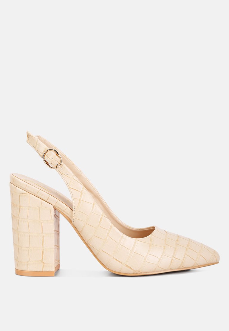 Macha Croctexture Sling Back Heels - Beige