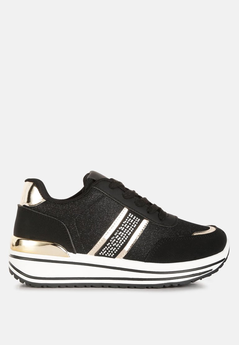 Mailys Metallic Panel Platform Sneakers - Black