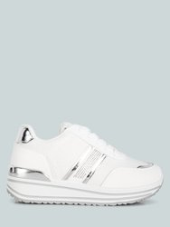 Mailys Metallic Panel Platform Sneakers - White