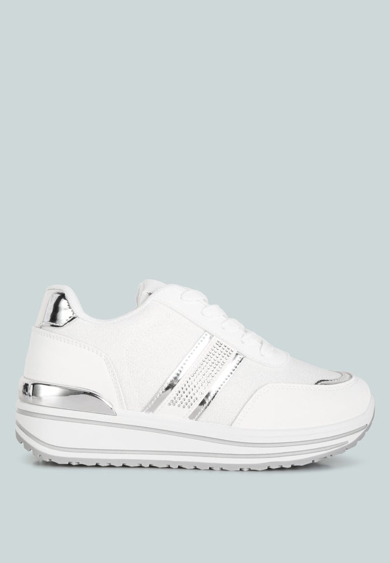 Mailys Metallic Panel Platform Sneakers - White