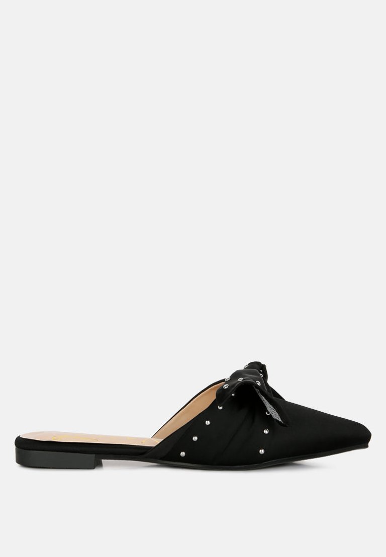 Makeover Studded Bow Flat Mules - Black