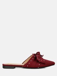 Makeover Studded Bow Flat Mules - Burgundy