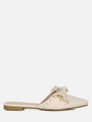 Makeover Studded Bow Flat Mules - Beige