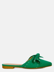 Makeover Studded Bow Flat Mules - Green