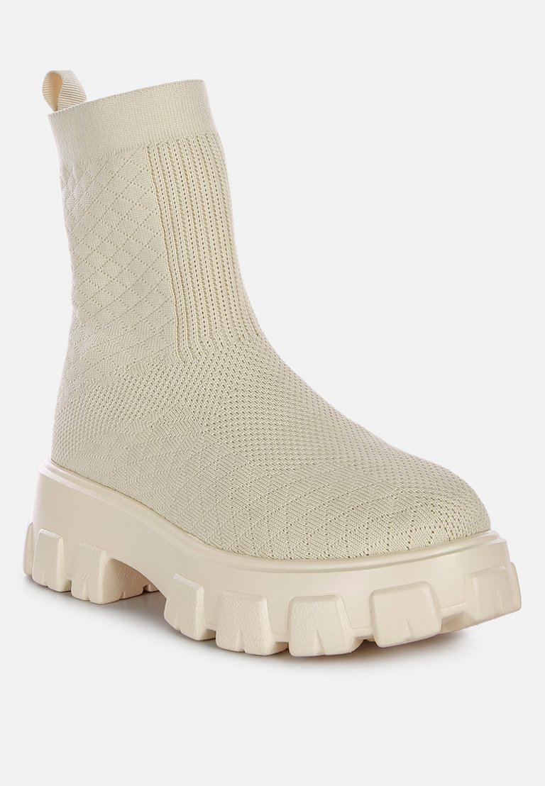 London Rag Beige Mallow Stretch Knit Ankle Boots | Verishop