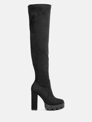 Maple Faux Suede Long Boots - Black