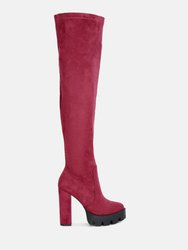 Maple Faux Suede Long Boots - Burgundy