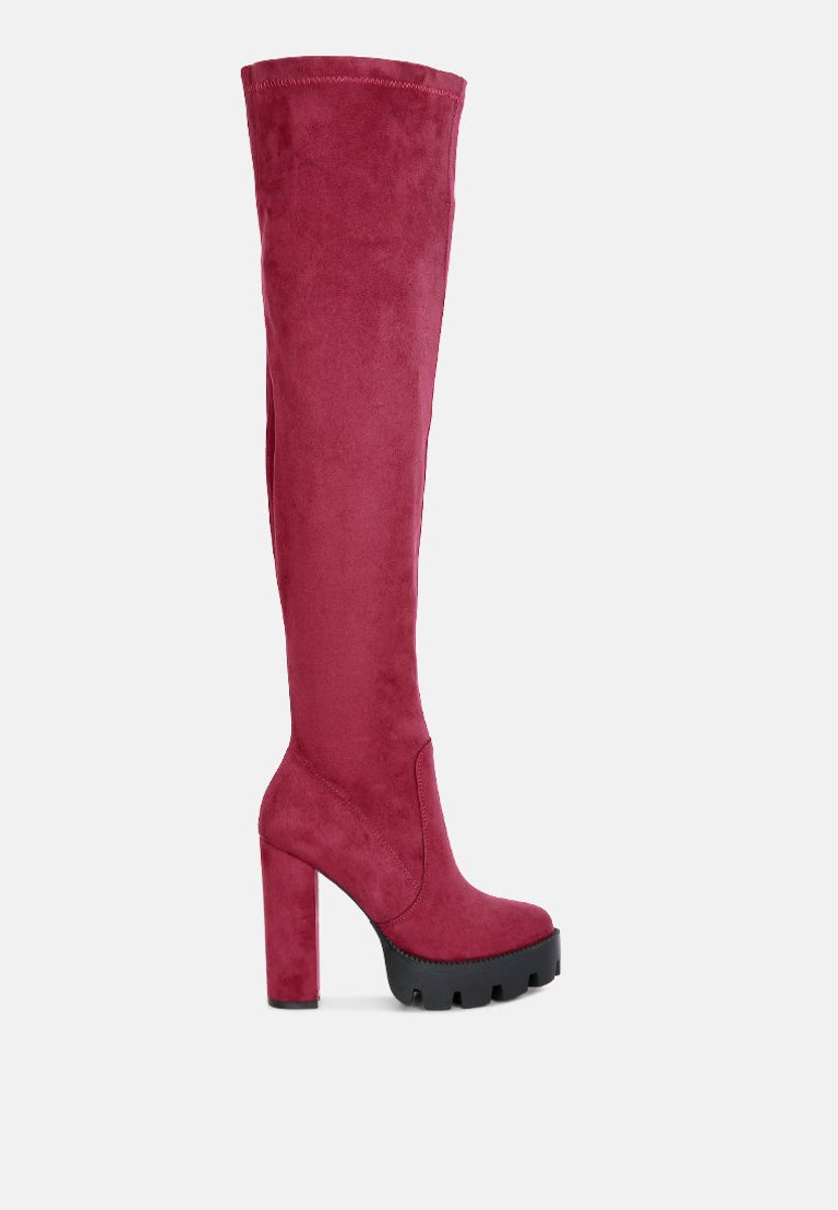 Maple Faux Suede Long Boots - Burgundy