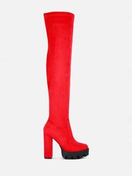 Maple Faux Suede Long Boots - Red