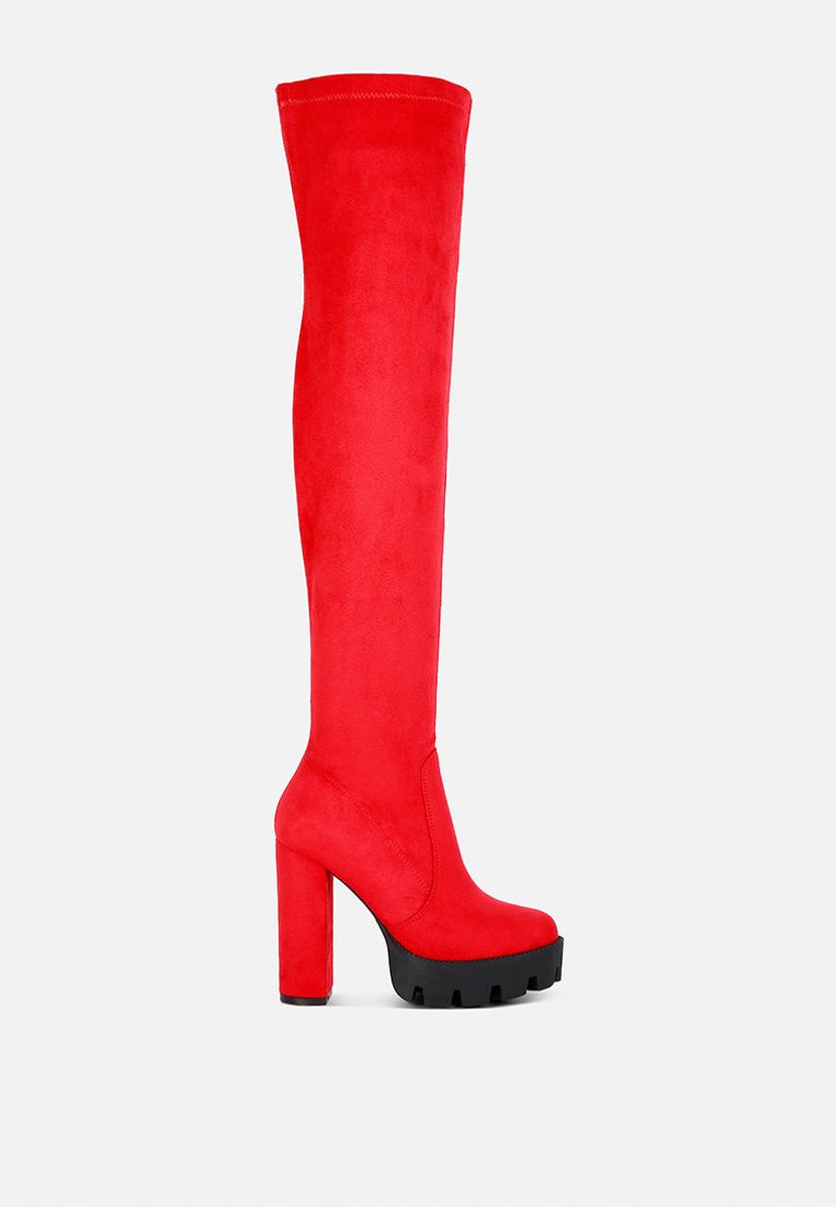Maple Faux Suede Long Boots - Red