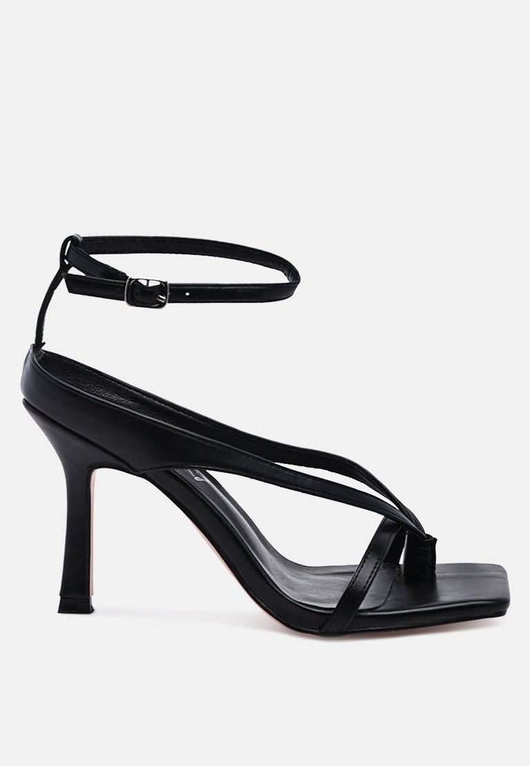 Marcia Ankle Strap Mid Heel Sandals - Black