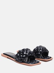 Marcue Patent PU Quilted Slides In Woven Straps