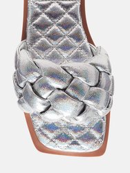 Marcue Patent PU Quilted Slides In Woven Straps