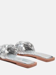 Marcue Patent PU Quilted Slides In Woven Straps