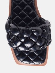 Marcue Patent PU Quilted Slides In Woven Straps