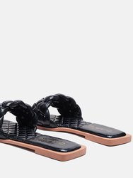 Marcue Patent PU Quilted Slides In Woven Straps