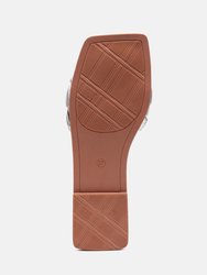 Marcue Patent PU Quilted Slides In Woven Straps