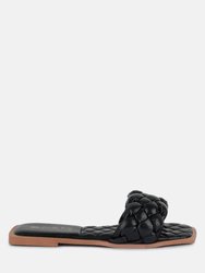 Marcue Patent PU Quilted Slides In Woven Straps - Black