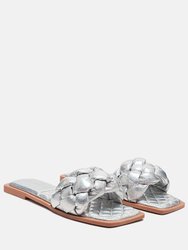 Marcue Patent PU Quilted Slides In Woven Straps