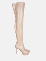 Marvelettes Faux Leather High Heeled Long Boots - Beige