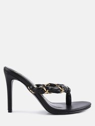 Melodrama Stiletto Heel Braided Thong Sandals - Black