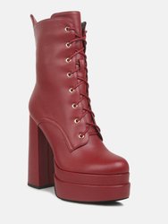 Meows Faux Leather High Heel Platform Ankle Boots