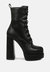 Meows Faux Leather High Heel Platform Ankle Boots - Black