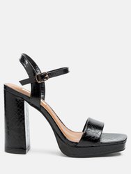 Merengue Textured High Block Heel Sandals - Black