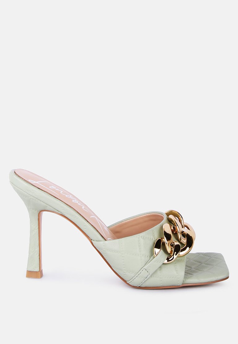 Mermaid Quilted Metallic Chain Embellished Sandals - Mint