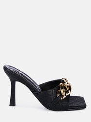 Mermaid Quilted Metallic Chain Embellished Sandals - Black