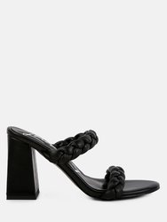 Mi Amor Braided Strap Triangular Block Heels Sandals - Black