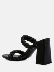 Mi Amor Braided Strap Triangular Block Heels Sandals