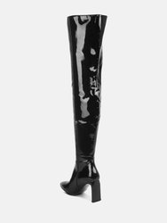 Minkles Patent Pu Long Slim Block Heeled Boots