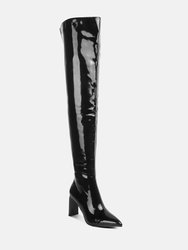 Minkles Patent Pu Long Slim Block Heeled Boots