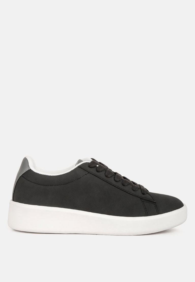 Minky Lace Up Casual Sneakers - Black