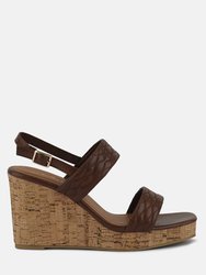 Mohana Quilted High Wedge Heel Sandals - Brown