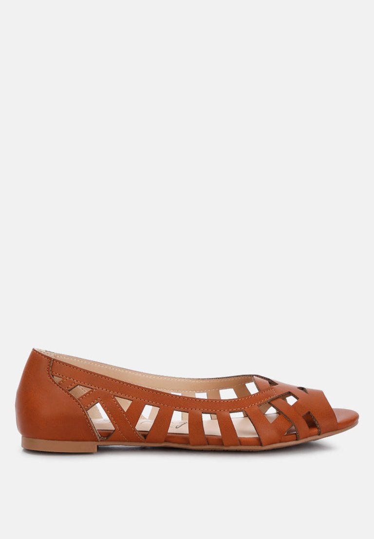 Moira Woven Peep Toe Flats - Tan