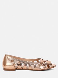 Moira Woven Peep Toe Flats - Rose Gold