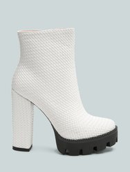 Moleski Textured Block Heeled Boots - White