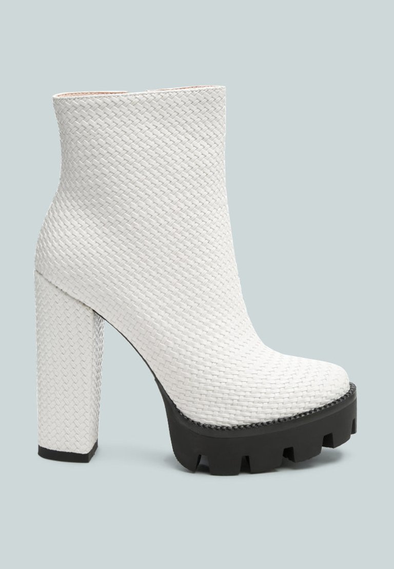 Moleski Textured Block Heeled Boots - White